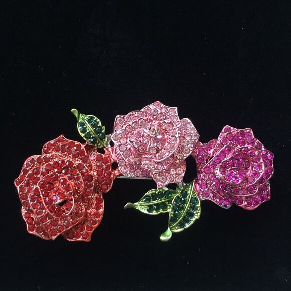 BEAUTIFUL BIG BROOCH - PENDANT "ROSES" - Picture 1 of 4